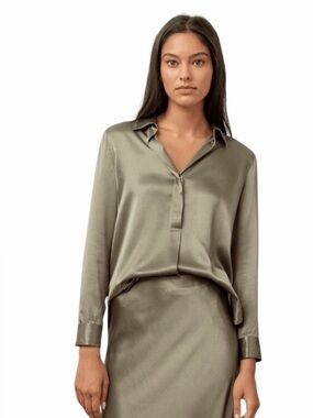 Rails Nissa Silk Blouse Olive Green Long Sleeve Top Size L